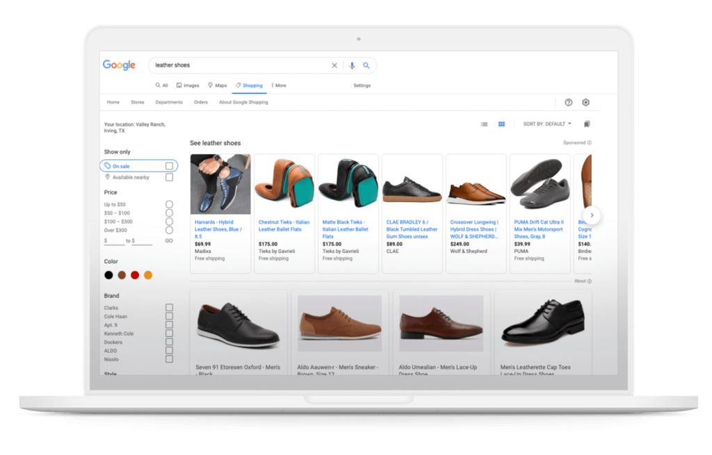 Google Shopping for leather shoes